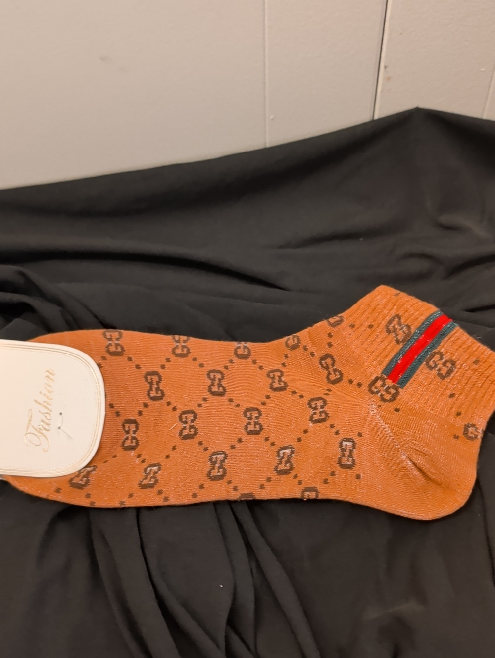 Designer-Style Ankle Socks in Orange with Stripe Accent